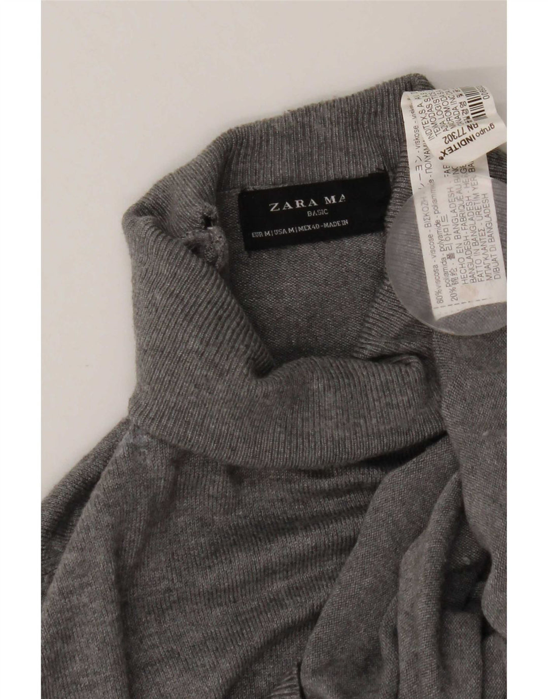 Zara Suéter masculino com gola redonda e viscose cinza médio