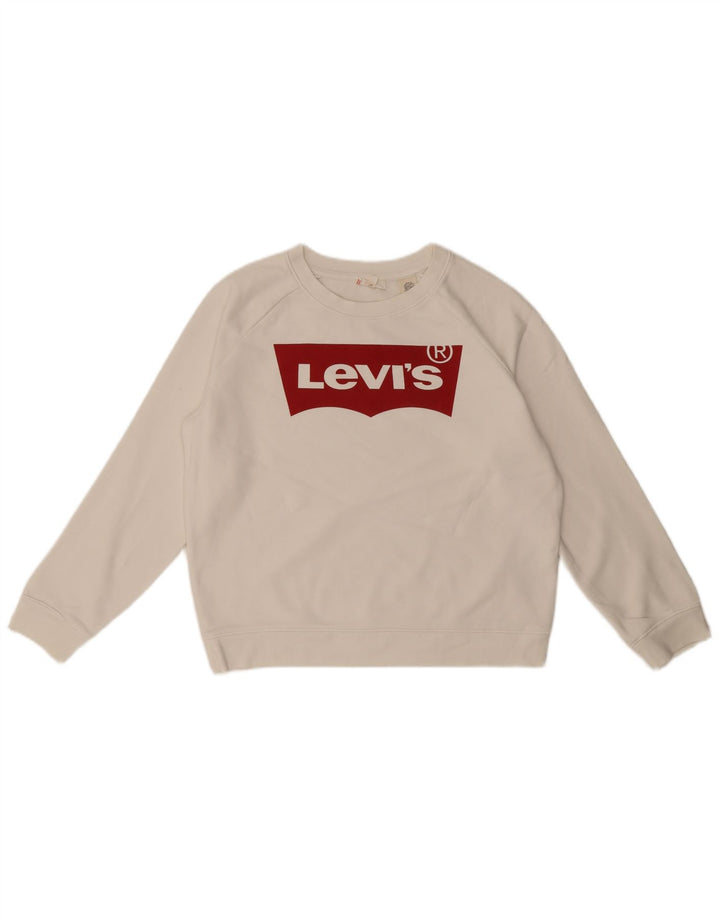 Levi's feminino gráfico oversized moletom jumper UK 6 XS algodão branco
