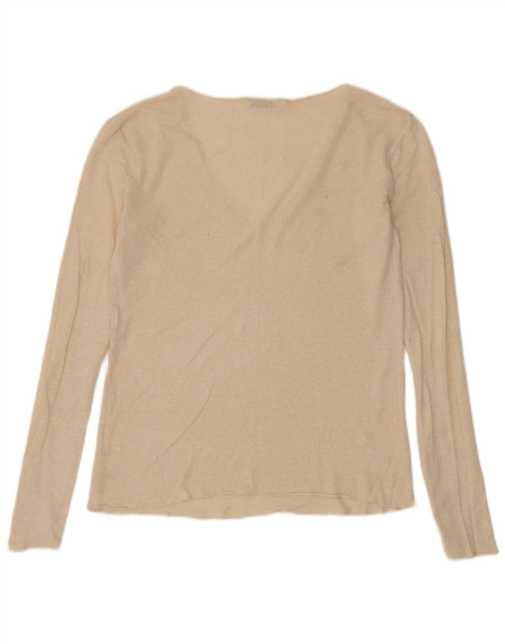 Top feminino Zara manga comprida UK 14 médio bege