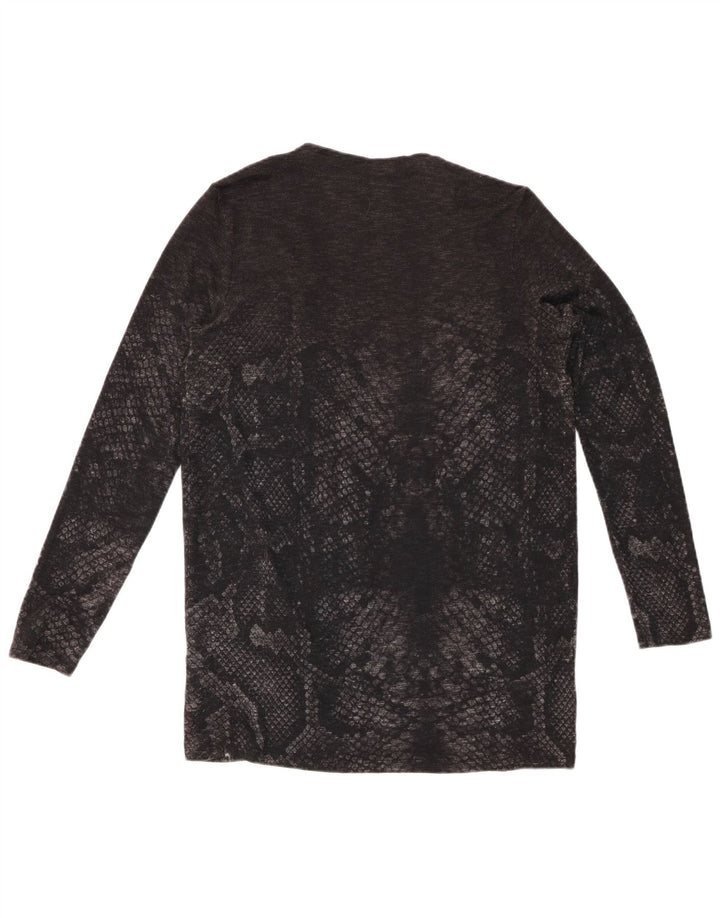 DESIGUAL suéter cardigã feminino aberto Reino Unido 12 cinza médio estampa animal