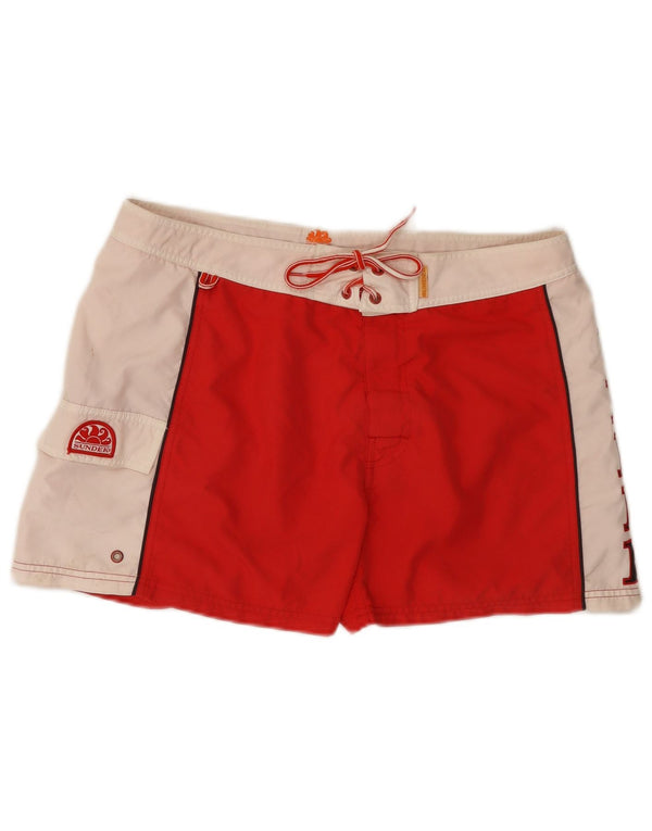 Sundek Mens Graphic Natação Shorts Grande Colorblock Vermelho