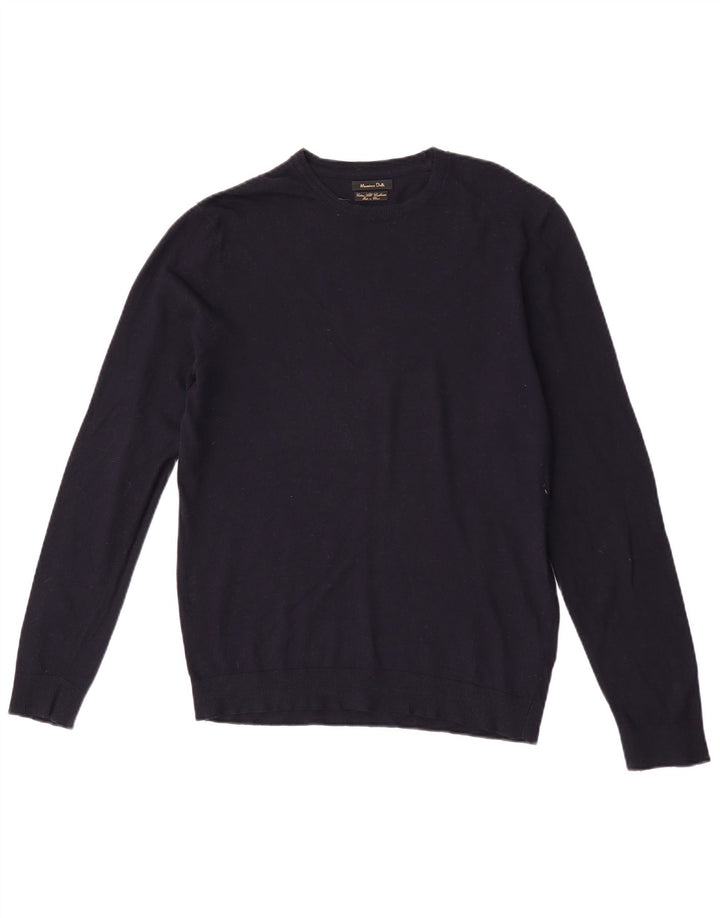 Suéter masculino Massimo Dutti com gola redonda, algodão azul marinho médio