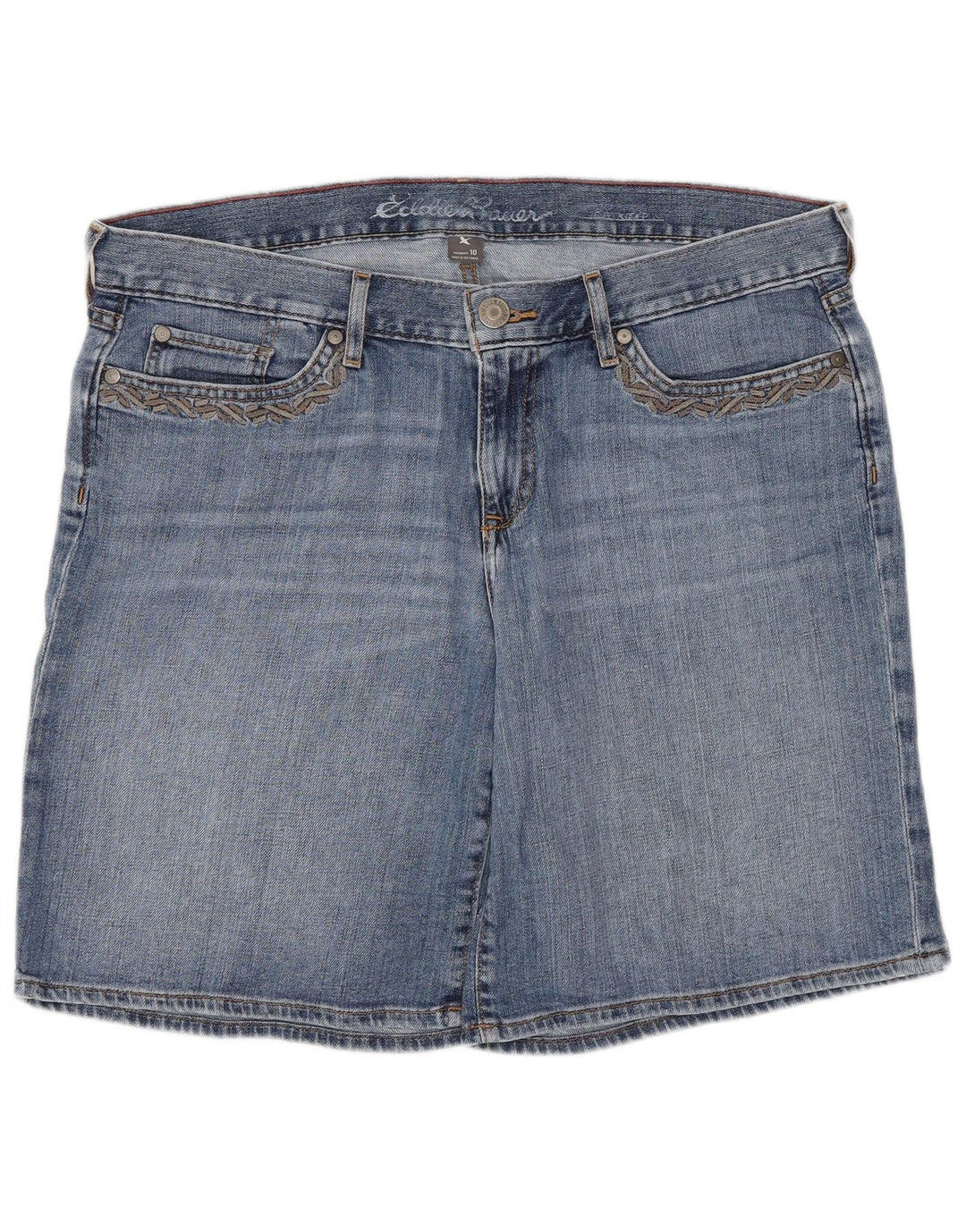 Shorts jeans feminino Eddie Bauer EUA 12 grande W34 algodão azul