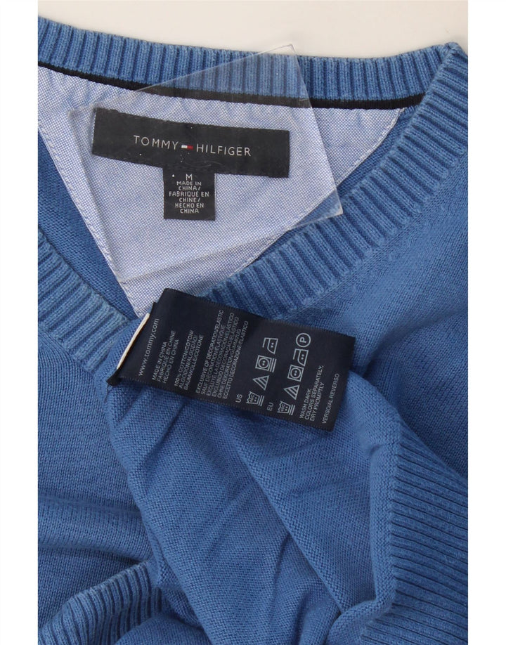Suéter masculino TOMMY HILFIGER com decote em V de algodão azul médio