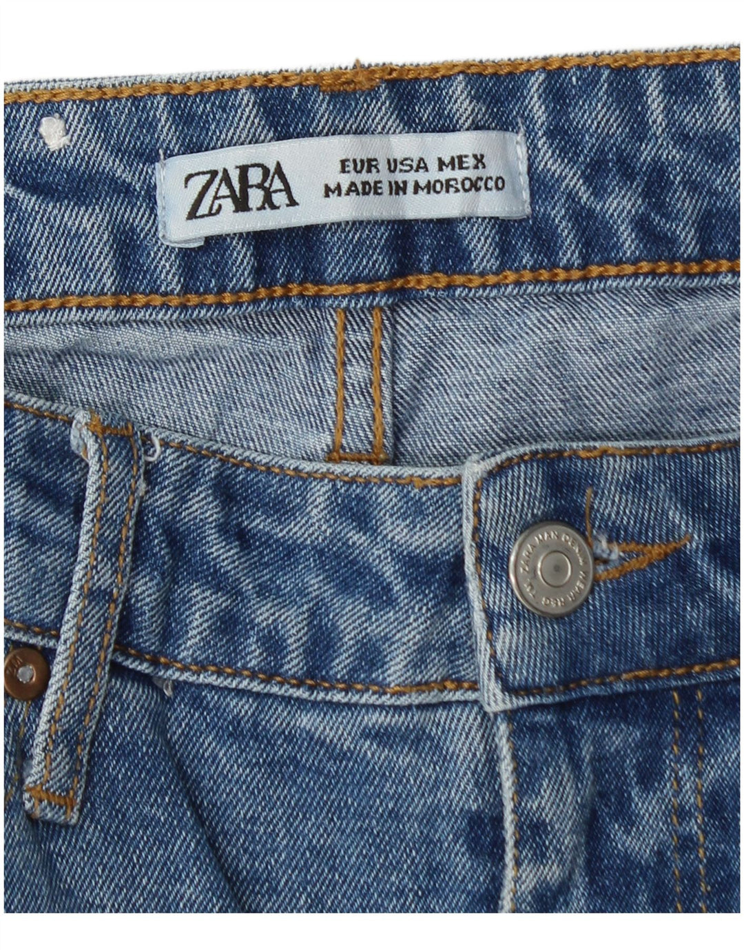 Zara Jeans femininos desgastados slim W33 L28 azul