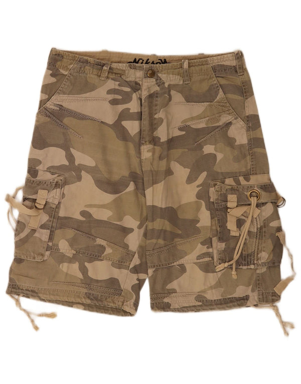 Shorts cargo masculino vintage IT 48 médio W34 algodão camuflado verde