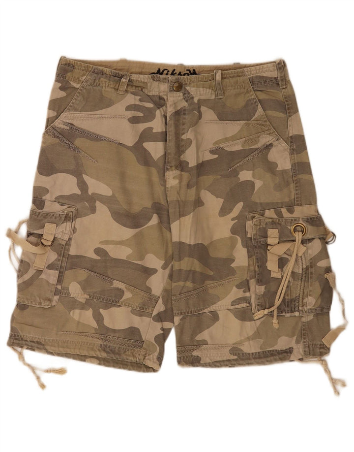 Shorts cargo masculino vintage IT 48 médio W34 algodão camuflado verde