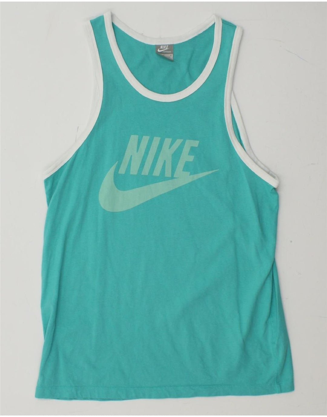 NIKE Masculino Graphic Vest Top Médio Algodão Turquesa