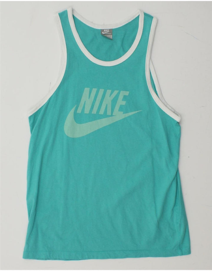 NIKE Masculino Graphic Vest Top Médio Algodão Turquesa