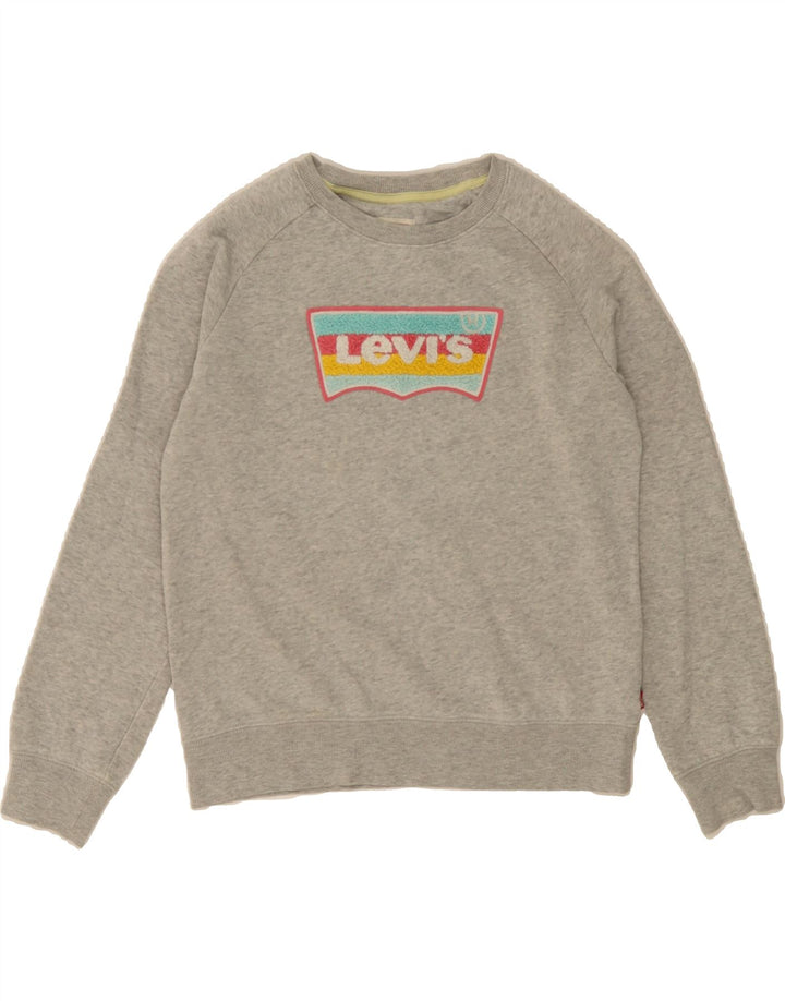 LEVI'S Girls Graphic Sweatshirt Jumper 15-16 Years Grey Cotton Vintage Levi's and Second-Hand Levi's from Messina Hembry 