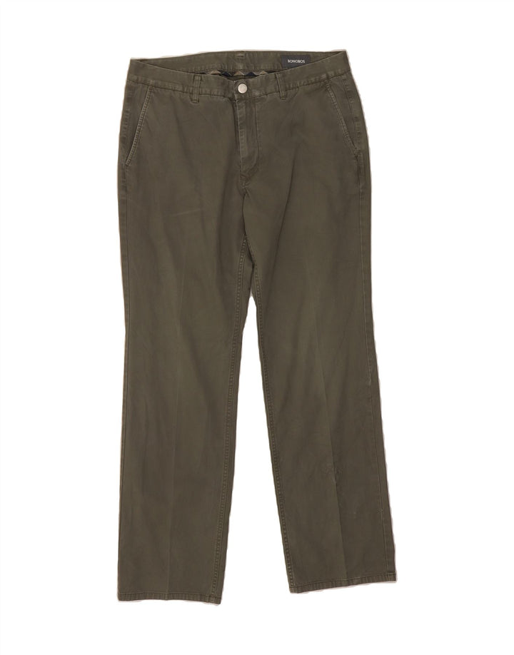 BONOBOS Mens Straight Chino Trousers W34 L32 Khaki Cotton Vintage BONOBOS and Second-Hand BONOBOS from Messina Hembry 