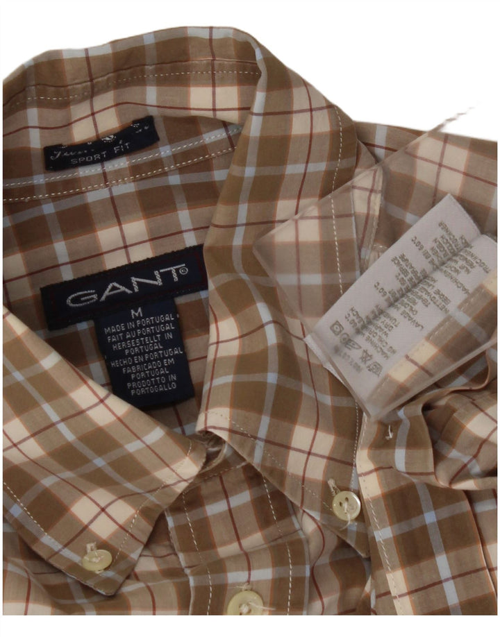 Camisa masculina GANT de algodão xadrez bege médio