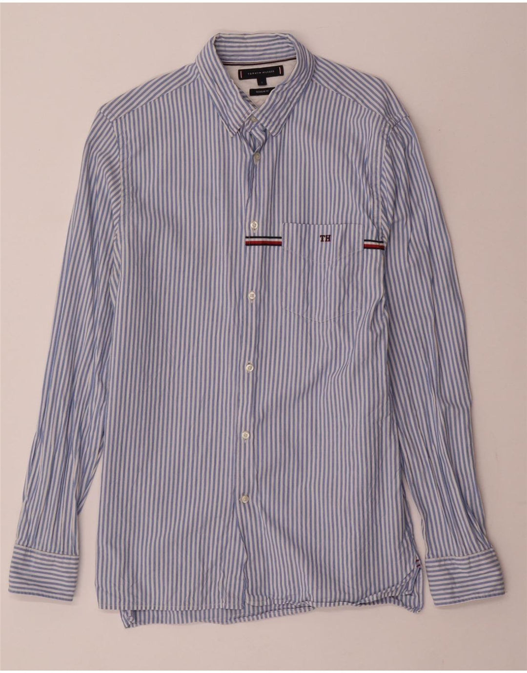Camisa masculina TOMMY HILFIGER regular fit pequena listrada azul de algodão