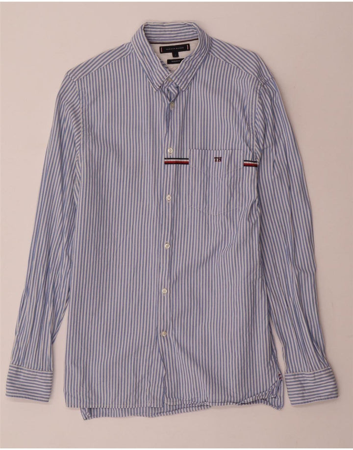 Camisa masculina TOMMY HILFIGER regular fit pequena listrada azul de algodão