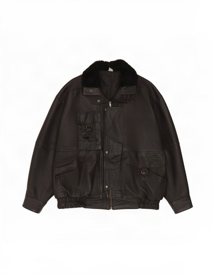 Jaqueta de couro masculina vintage IT 52 XL preta