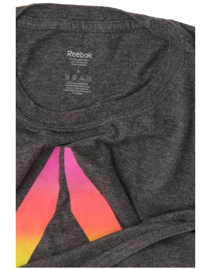 Reebok Mens Graphic T-Shirt Top Grande Cinza Poliéster