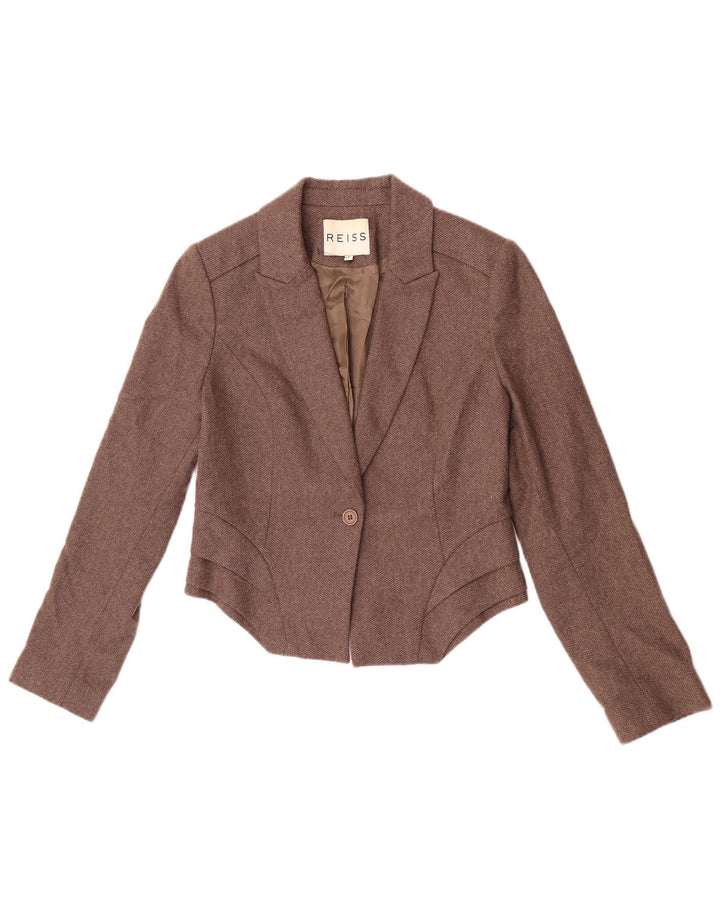 Jaqueta blazer feminina Reiss com 1 botão Reino Unido 12 lã marrom médio