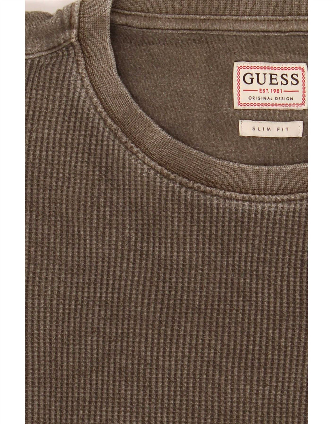 Guess Mens Slim Fit Top Manga Longa Médio Caqui