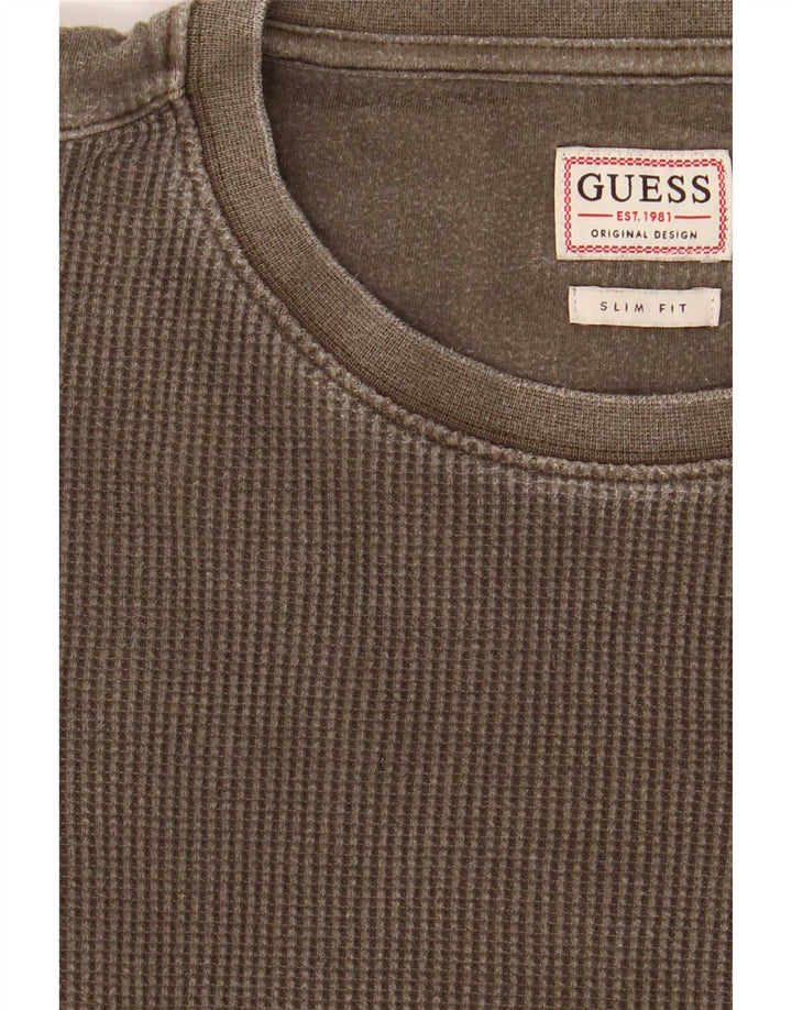 Guess Mens Slim Fit Top Manga Longa Médio Caqui