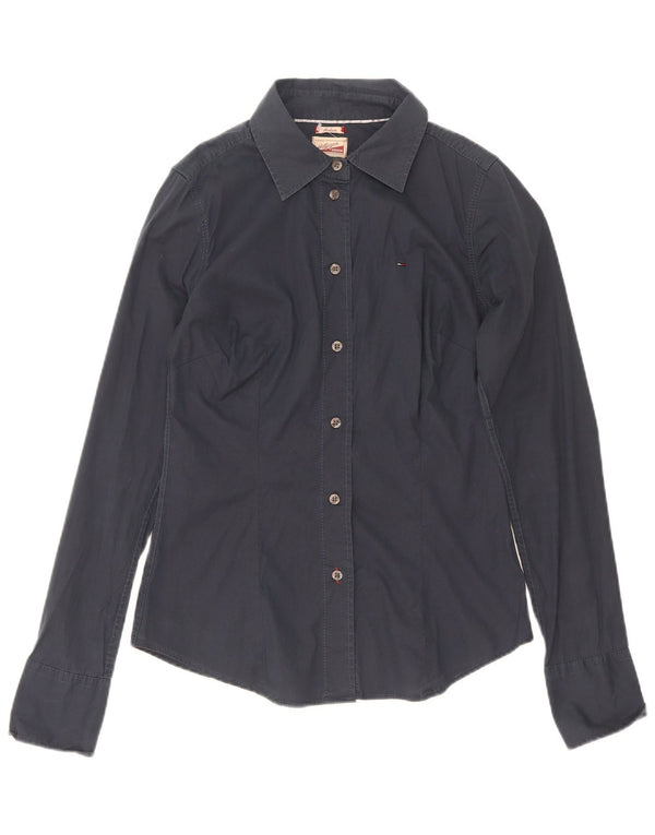 Tommy Hilfiger Womens Shirt UK 12 Medium Navy Blue Cotton