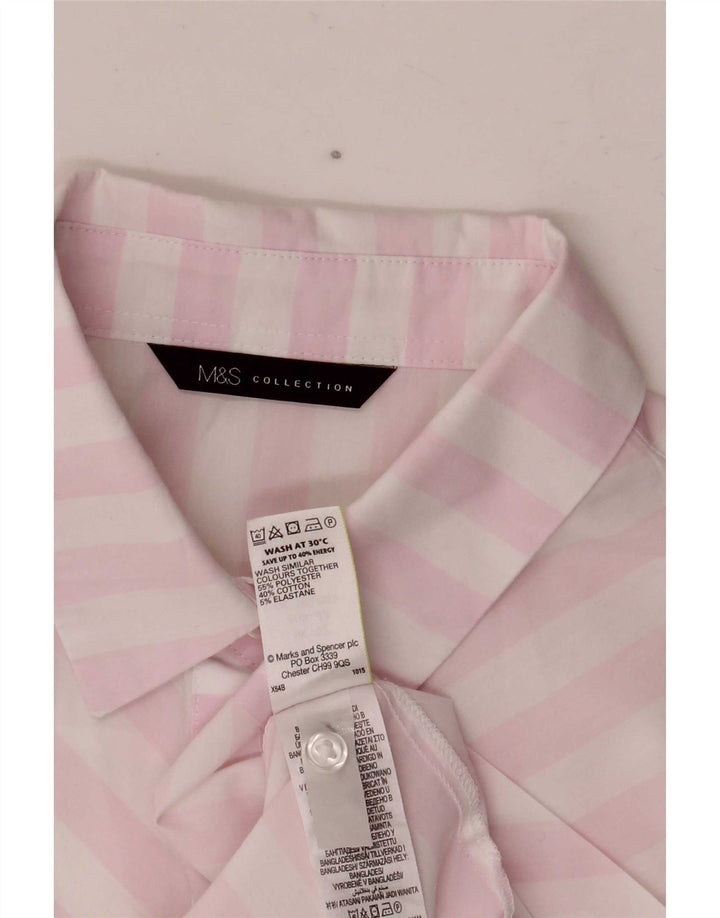 Camisa feminina de manga curta Marks & Spencer UK 12 listrada branca média