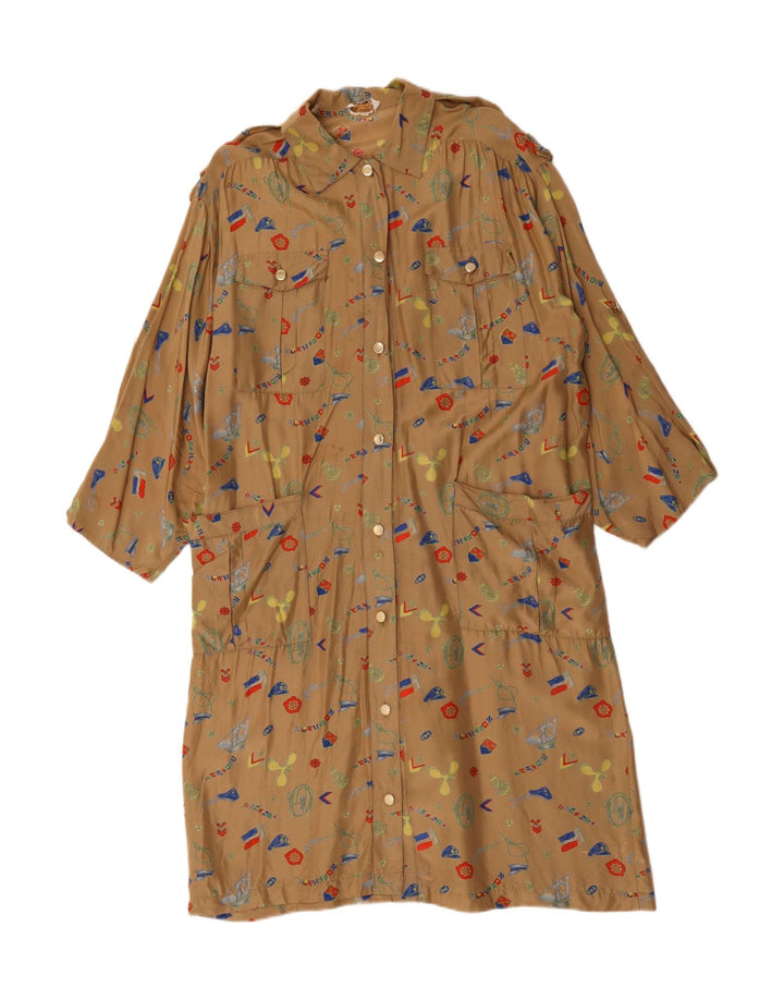 Vestido feminino vintage com padrão abstrato camisa EU 44 XL marrom geométrico