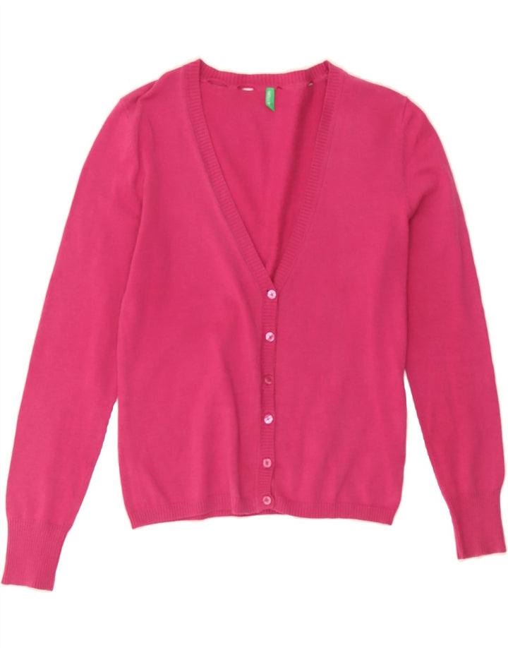 BENETTON Womens Crop Cardigan Sweater UK 10 Small Pink Cotton Vintage Benetton and Second-Hand Benetton from Messina Hembry 