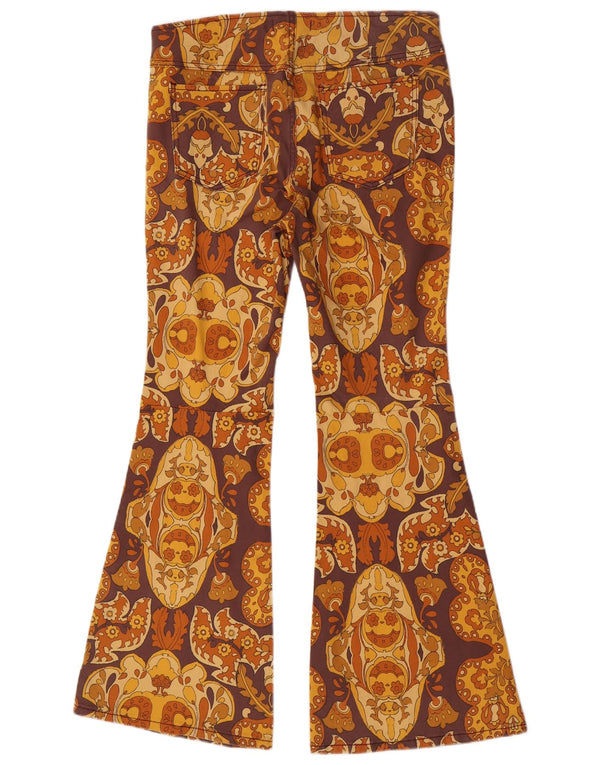 Calça feminina vintage flare casual UK 18 XL W36 L33 marrom geométrico
