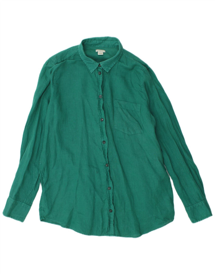Camisa feminina J. CREW UK 14 linho verde médio