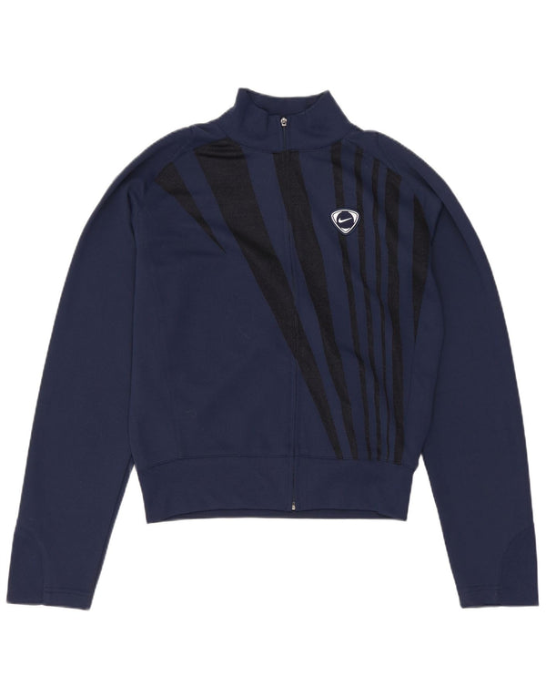 Nike Womens Crop Tracksuit Top Jacket Reino Unido 8/10 Pequeno Azul Marinho Listrado