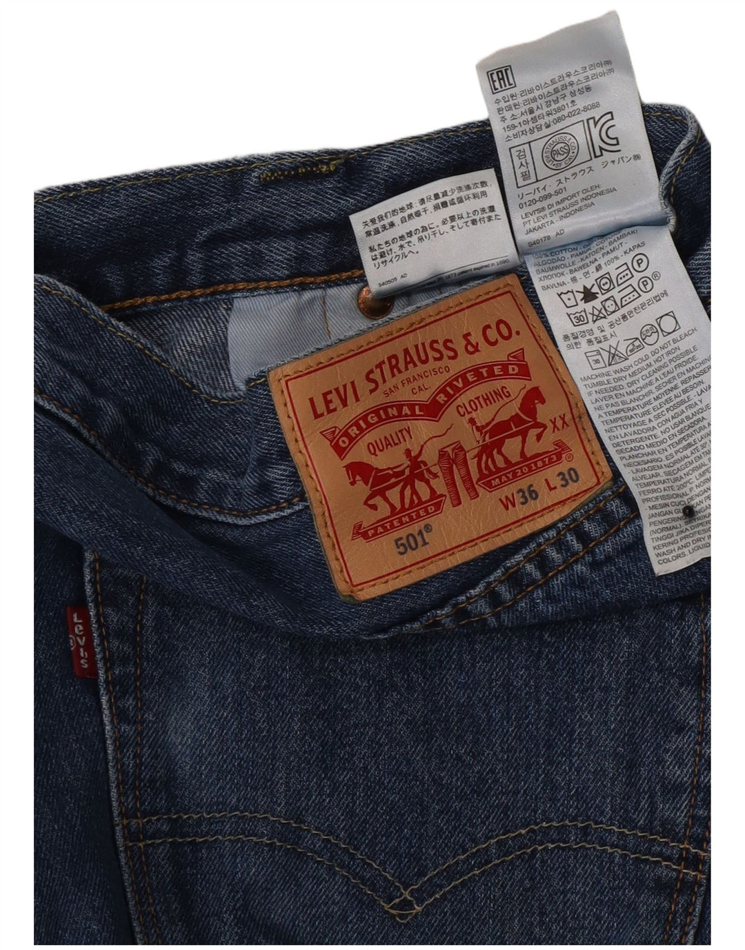 Calça jeans masculina Levi's 501 Regular Fit Straight W36 L30 Azul Algodão
