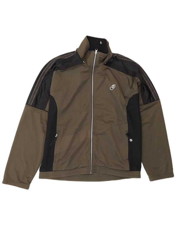 Asics Mens Tracksuit Top Jacket Medium Khaki Colourblock