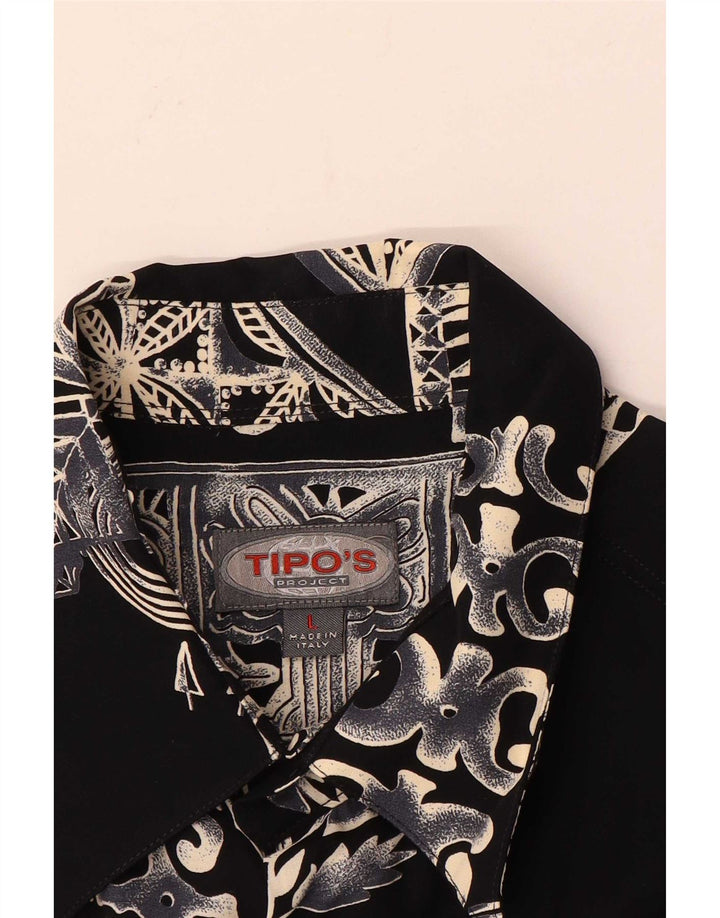 Tipo'S Camisa Masculina Manga Curta Grande Geométrica Preta