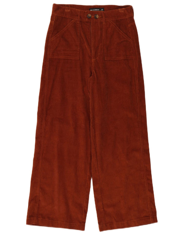 Calça feminina de veludo cotelê Element com cintura alta e perna larga W27 L27 algodão marrom