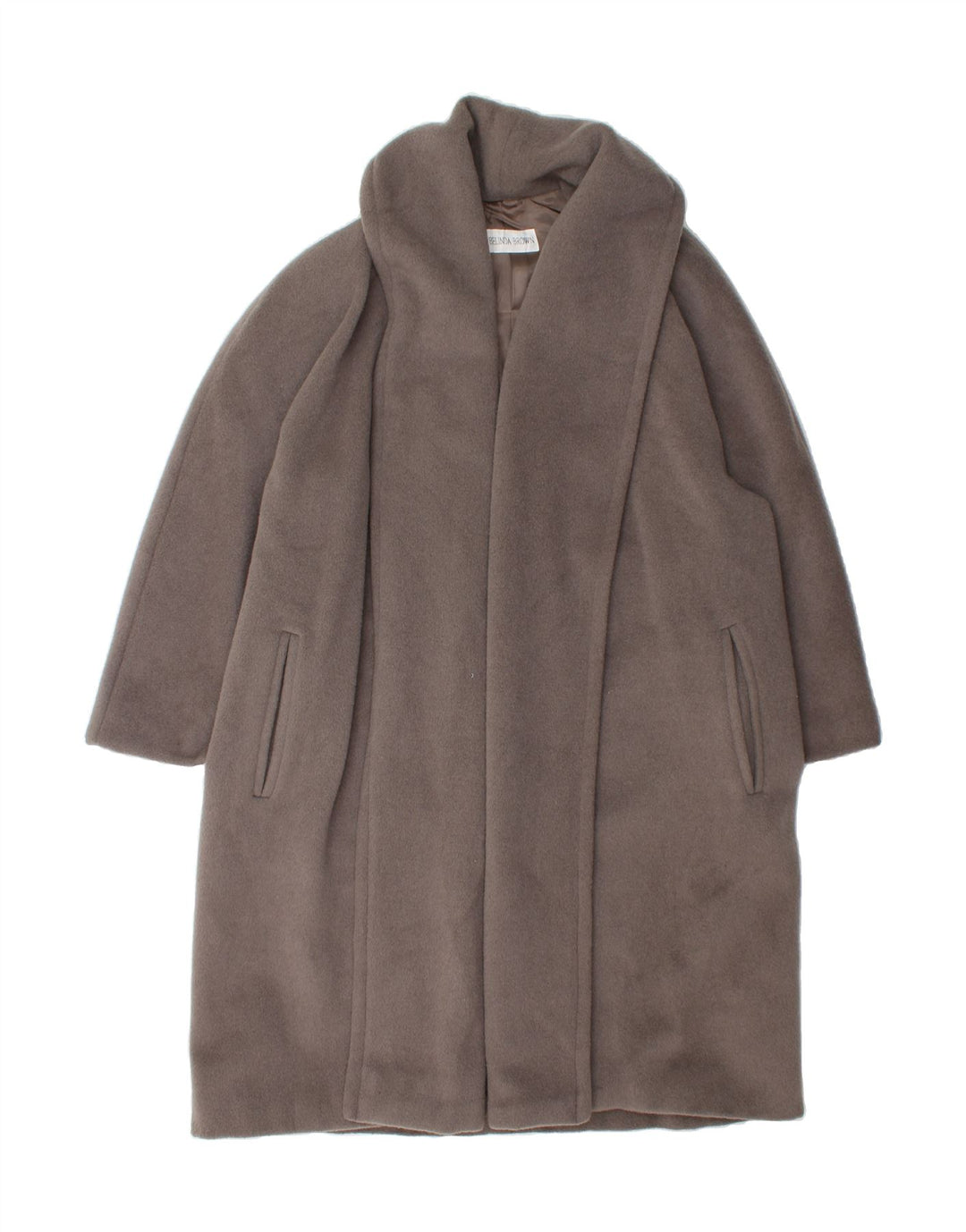 Sobretudo aberto grande feminino VINTAGE IT 44 lã de alpaca cinza médio