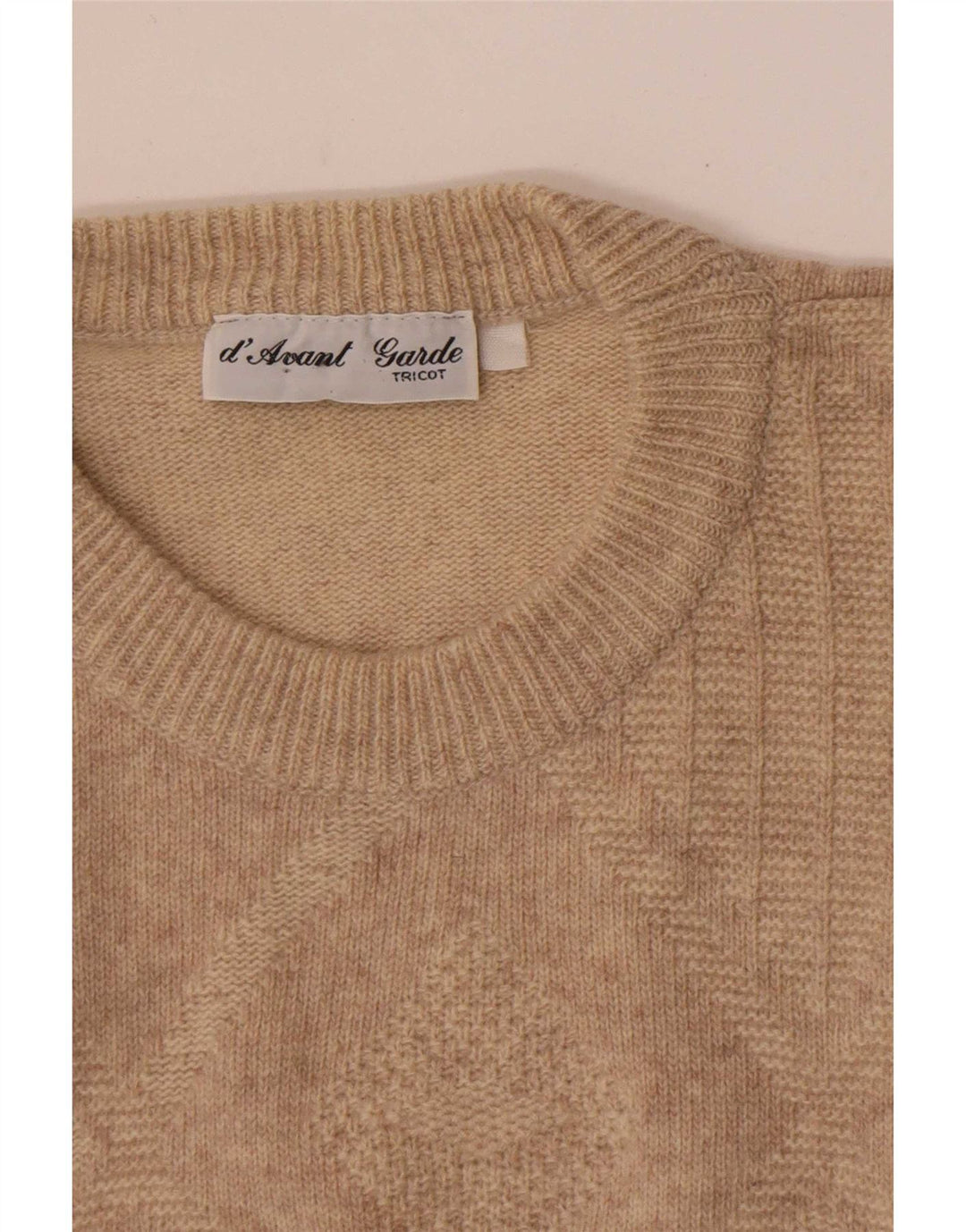 Suéter masculino Avant Garde com gola redonda, médio bege argyle/diamante