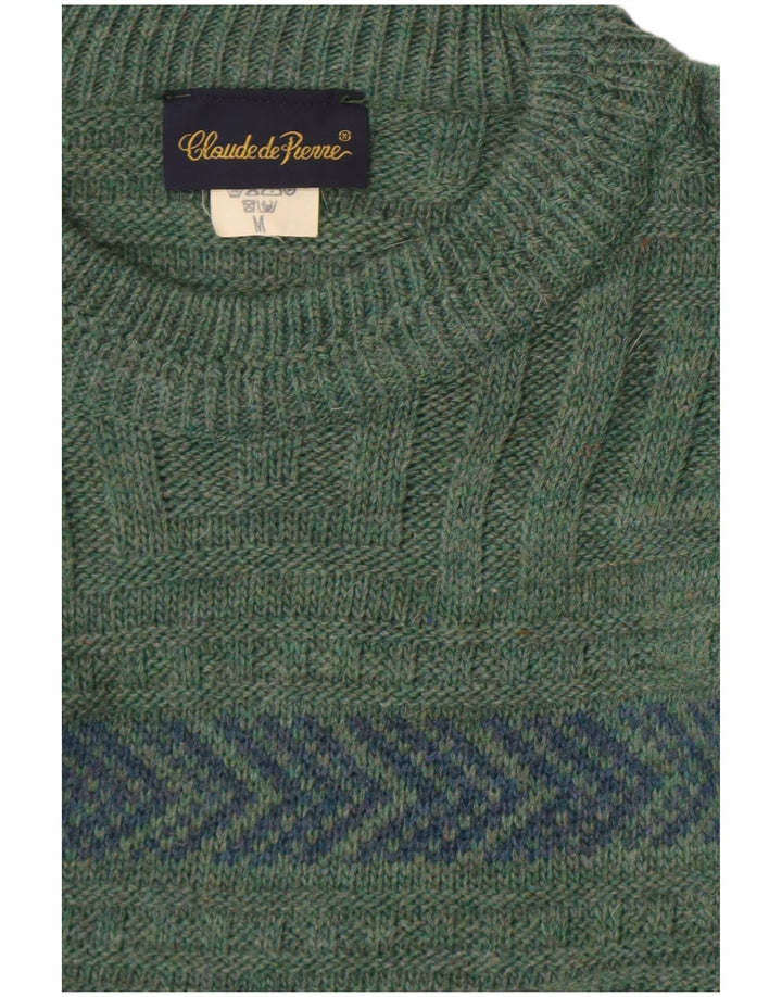 Suéter masculino Claude De Pierre com gola redonda e lã geométrica verde médio
