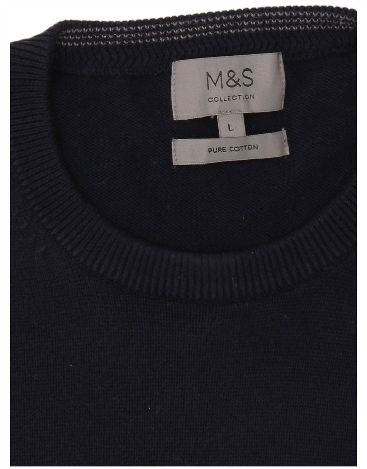 Suéter masculino Marks & Spencer com gola redonda, grande algodão azul marinho