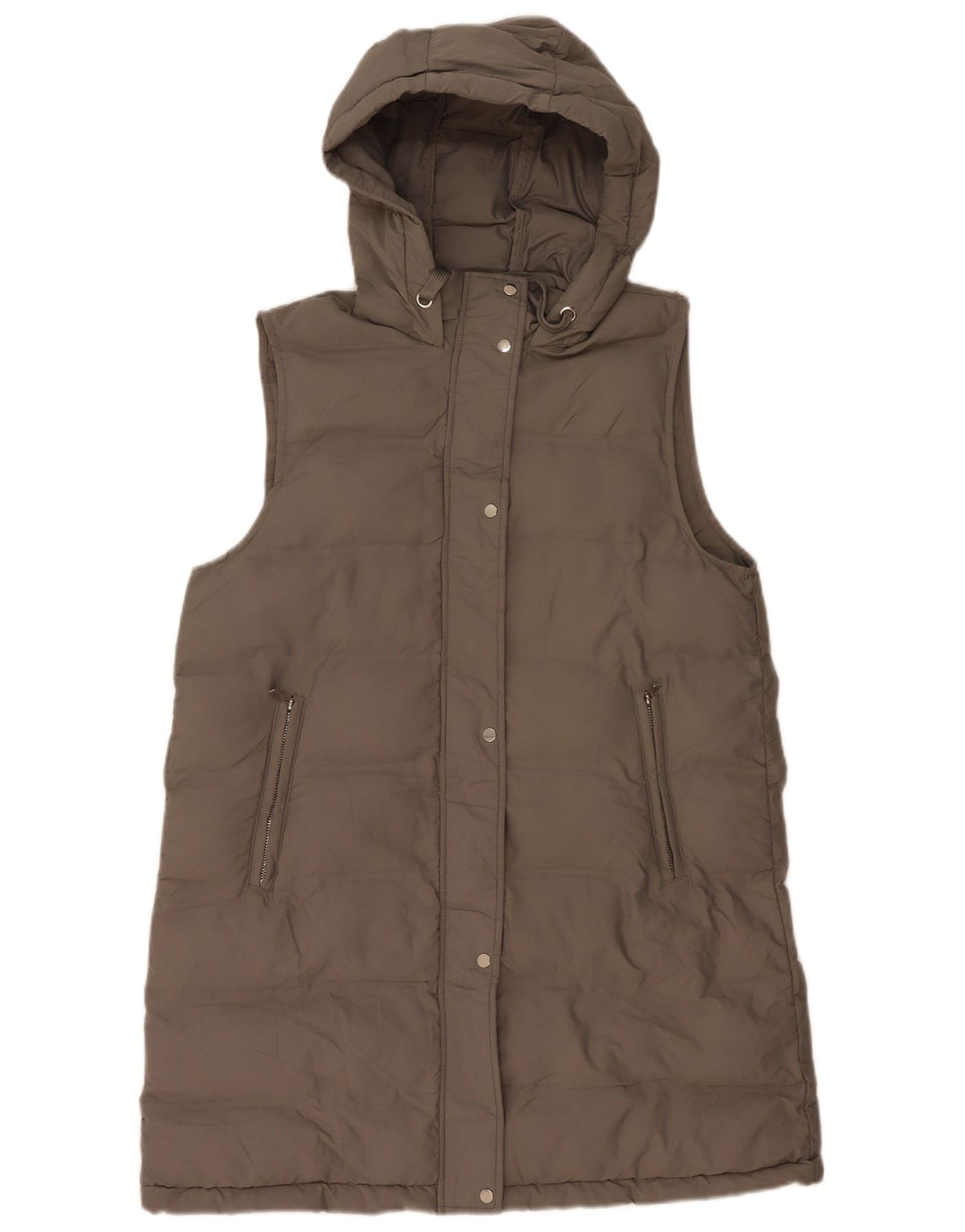 Casaco feminino Zara com capuz sem mangas acolchoado Reino Unido 16 grande poliéster cinza