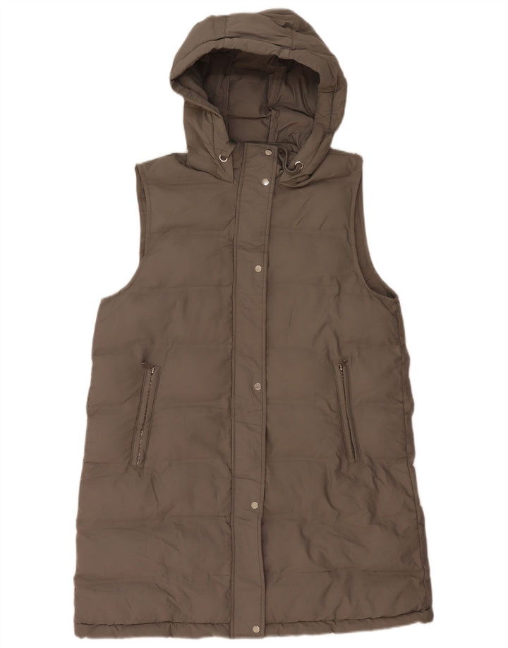 Casaco feminino Zara com capuz sem mangas acolchoado Reino Unido 16 grande poliéster cinza