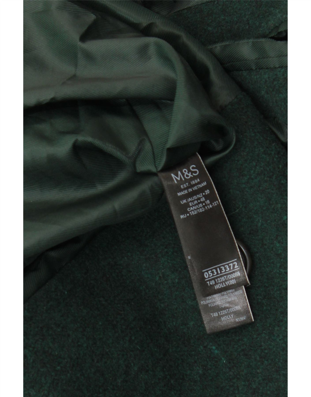Casaco feminino Marks & Spencer com peito duplo Reino Unido 20 2XL lã verde