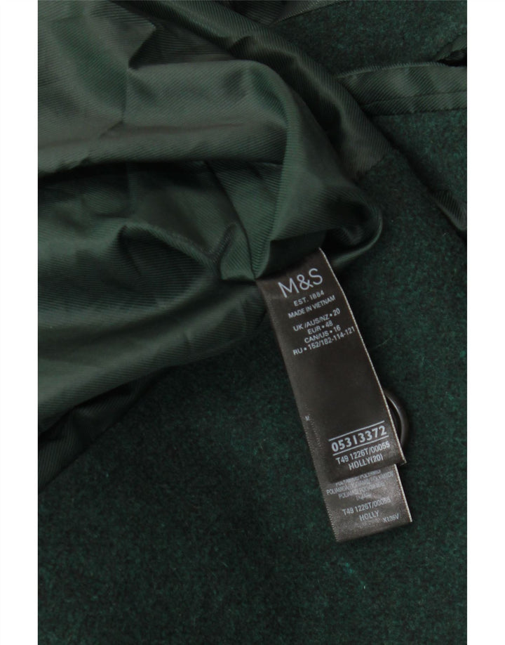 Casaco feminino Marks & Spencer com peito duplo Reino Unido 20 2XL lã verde