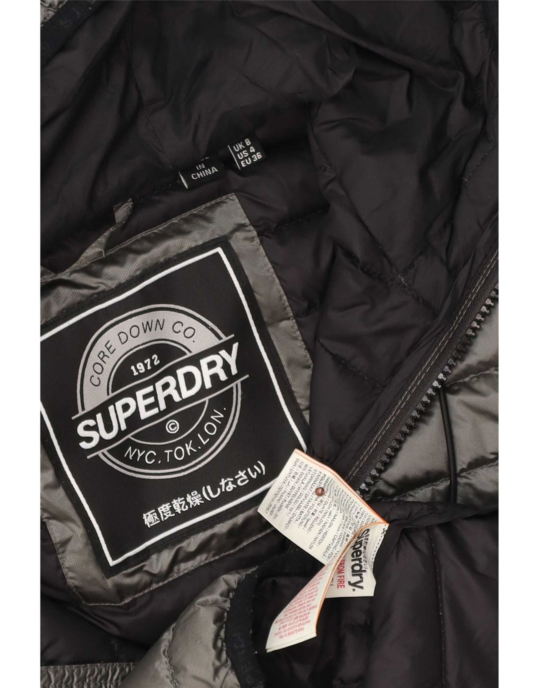 Jaqueta acolchoada com capuz feminina Superdry UK 8 poliéster cinza pequeno
