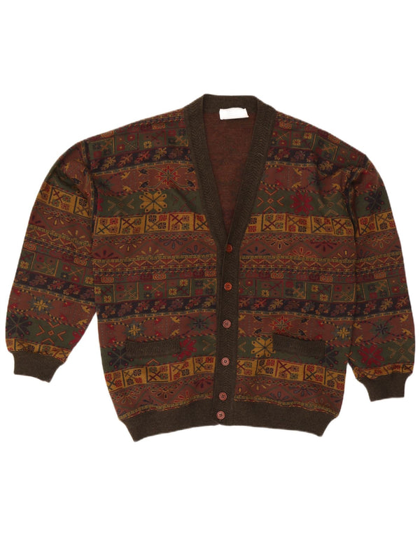 Suéter cardigã masculino Bluster grande cáqui lã Fair Isle