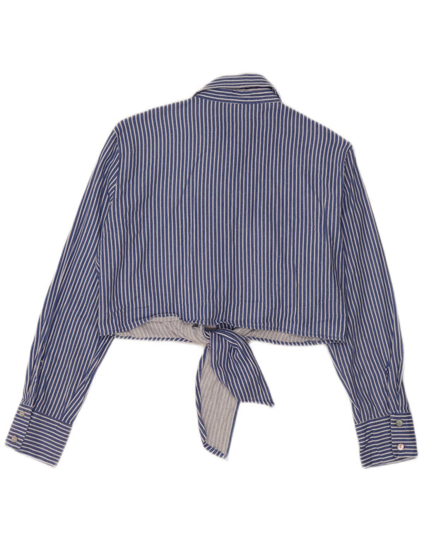 Blusa feminina Zara com gravata frontal e listrada azul Reino Unido 10