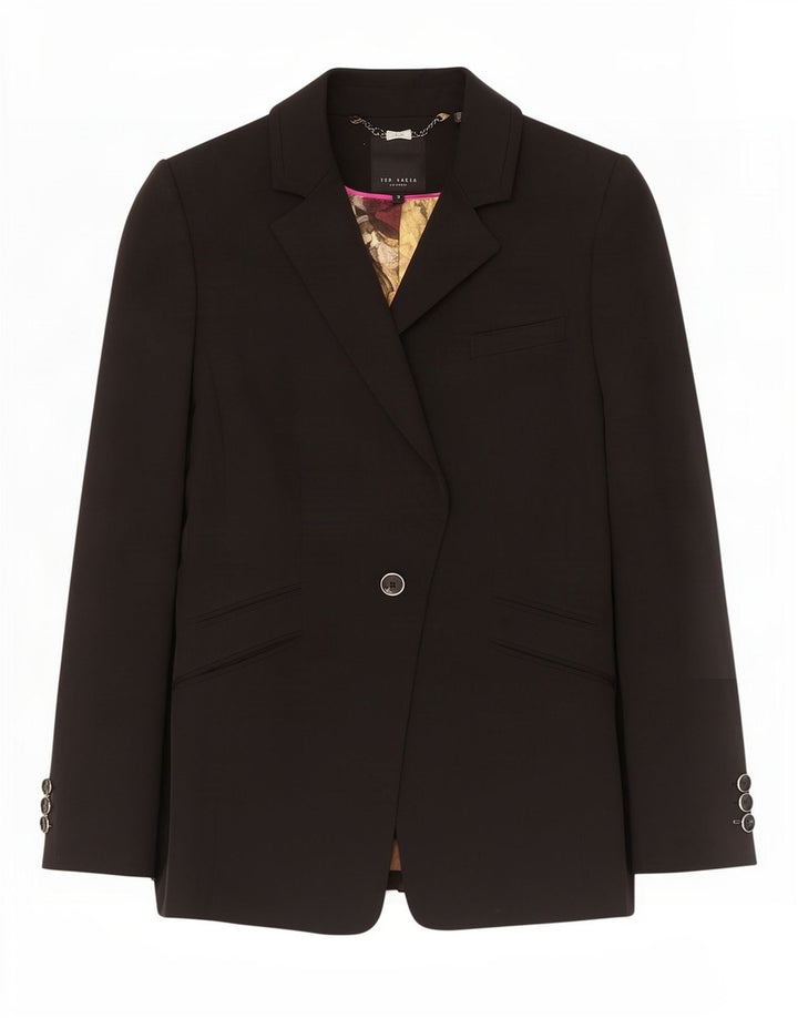 Jaqueta blazer feminina Ted Baker com 1 botão tamanho 3 poliéster preto médio