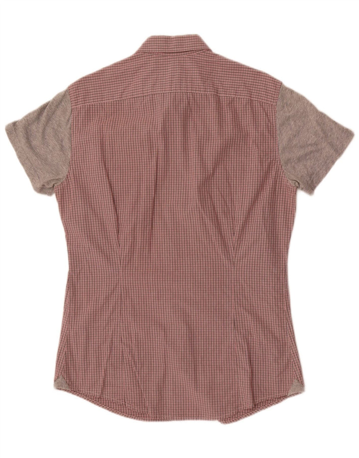 Camisa masculina Sisley de manga curta grande algodão xadrez vermelho