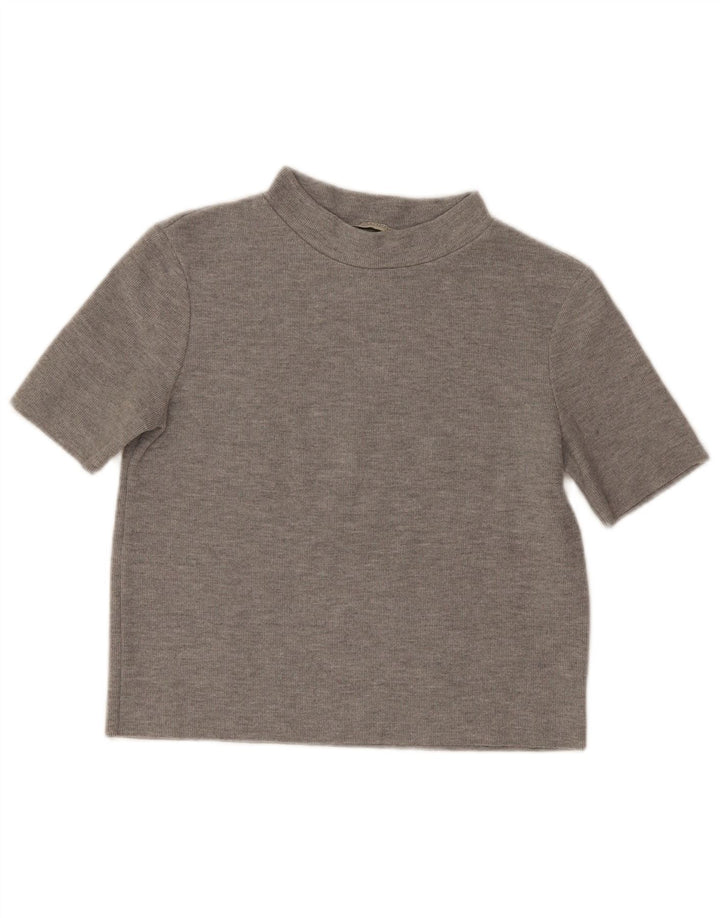Camiseta feminina Zara Crop Top UK 12 poliéster cinza médio
