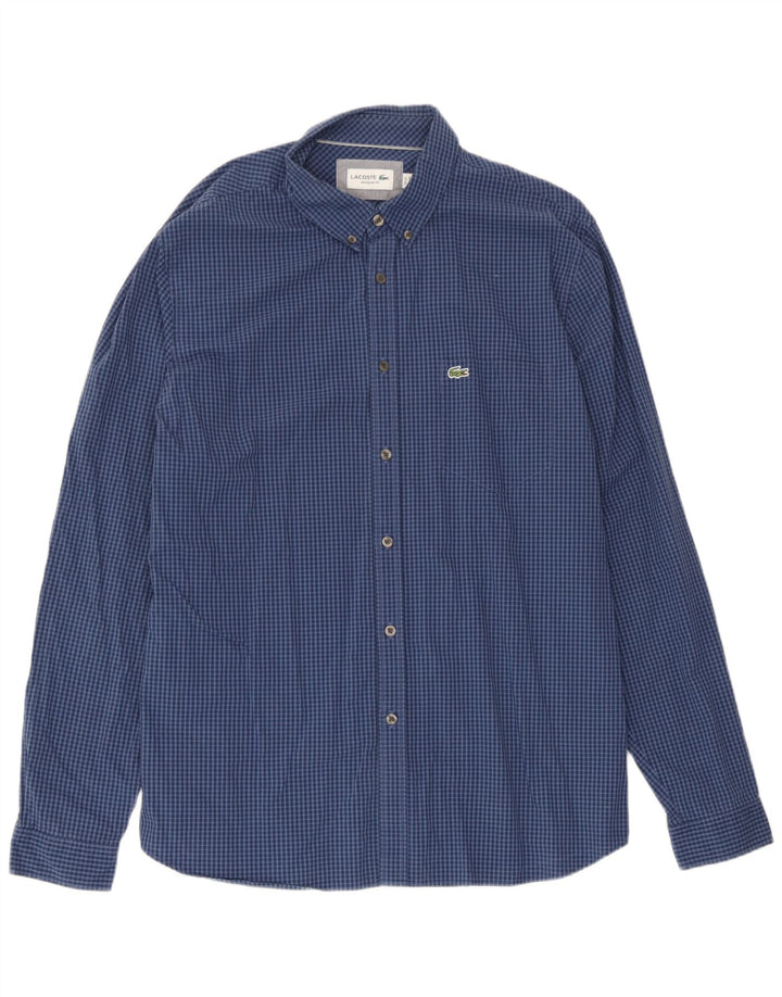 Camisa masculina Lacoste Regular Fit tamanho 43 grande algodão guingão azul