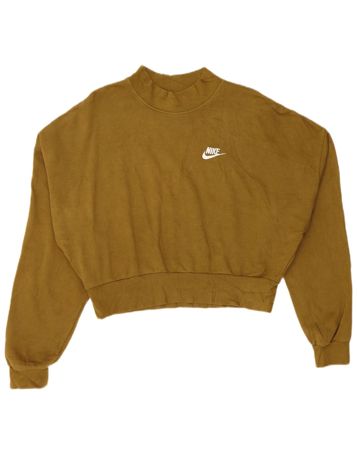 NIKE Womens Crop Oversized Sweatshirt Jumper UK 14 Medium Khaki Cotton